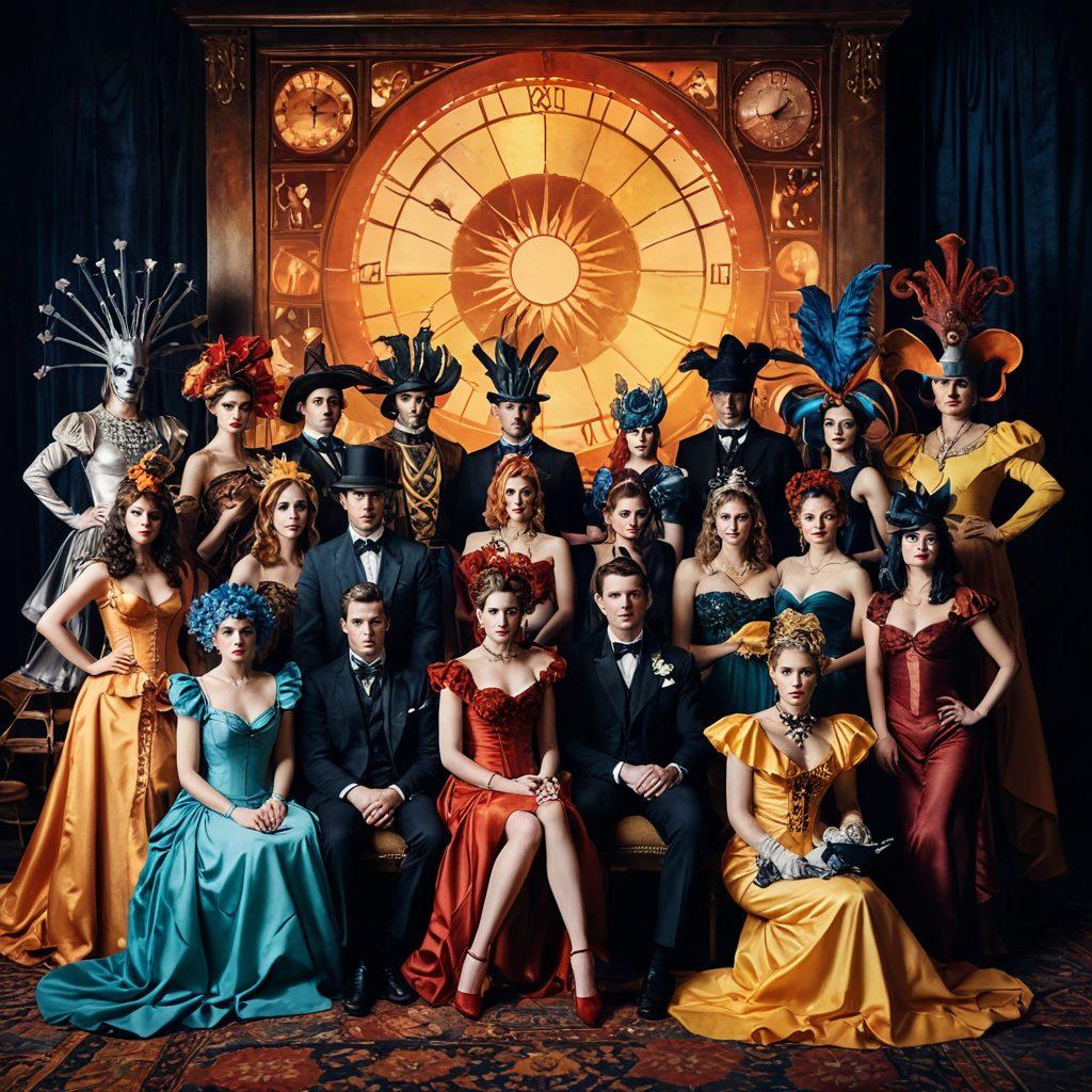 A captivating collage depicting a diverse array of individuals exploring their fantasies within a cinematic backdrop, featuring a variety of costumes and props that symbolize different fetishes. The scene should incorporate elements of nostalgia with vintage film reels, while maintaining a modern aesthetic with vibrant colors and a hint of mystique. Include a subtle representation of light and shadow to evoke emotions of desire and adventure. Consider a touch of artistic flair like a watercolor effect to enhance the imaginative aspect. super-realistic. vibrant colors. dramatic lighting.